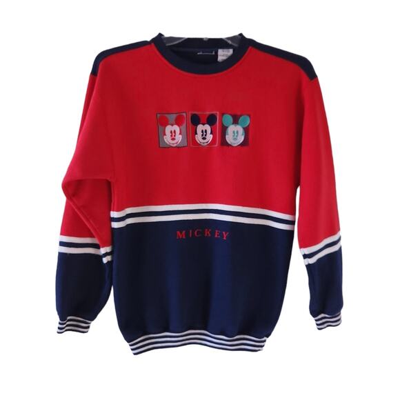 RARE Disney 90s Vintage Embroidery Sweatshirt Medium Men Red Blue Mickey Mouse - Picture 1 of 4